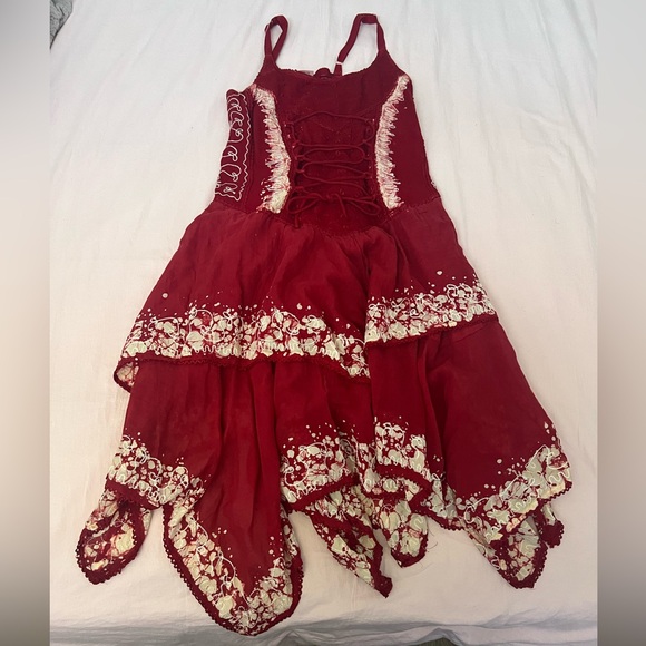 Fairycore Renaissance Red and White Midi Asymmetrical Dress - Picture 1 of 5